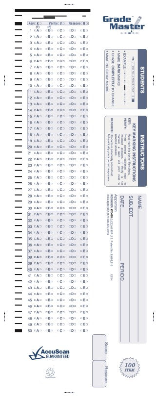 100Q DataLink 600 answer sheet (25420) – Apperson