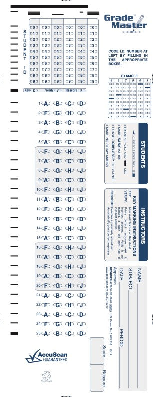 50Q DataLink 600 answer sheet (27860) – Apperson