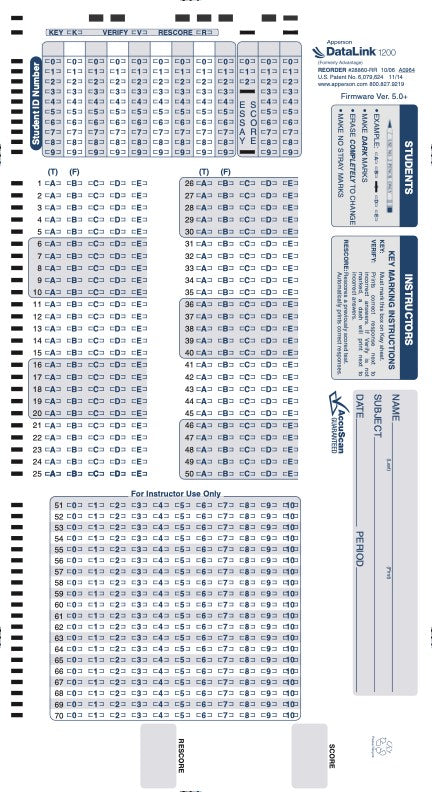 70Q DataLink 1200 test answer sheet (28860) – Apperson