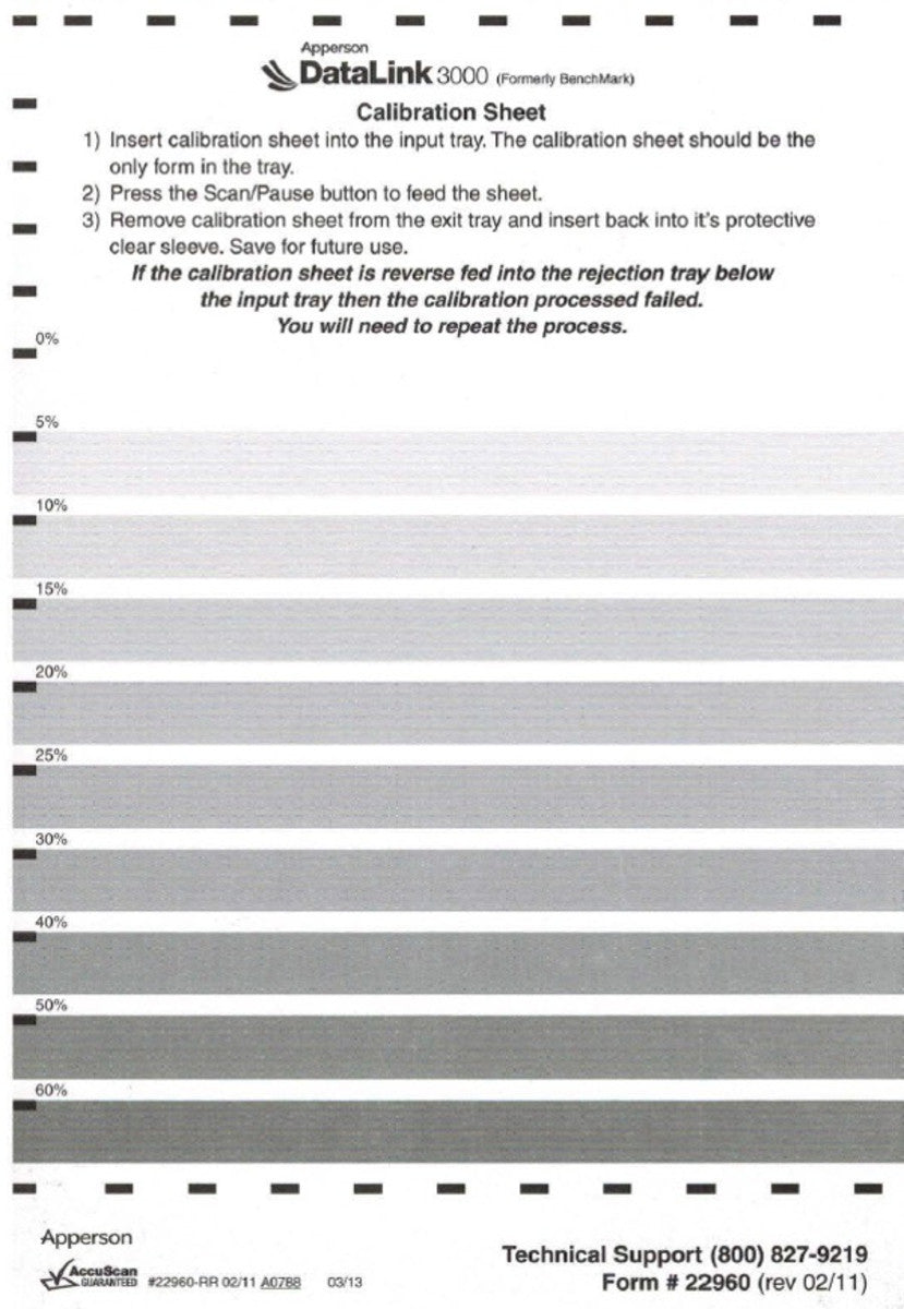 Calibration Sheet for 3000 Series Scanners