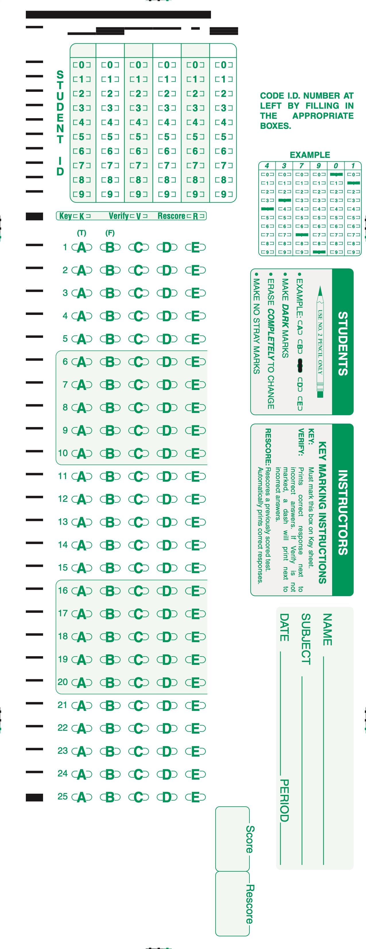 25Q DataLink 600 test answer sheet (27850) – Apperson