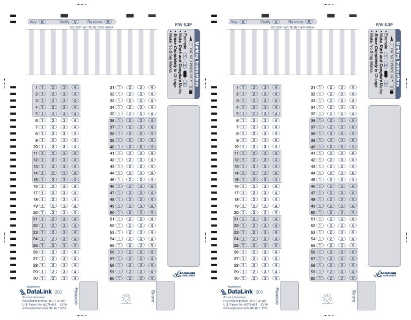 130Q DataLink 1200 test answer sheet (20000)