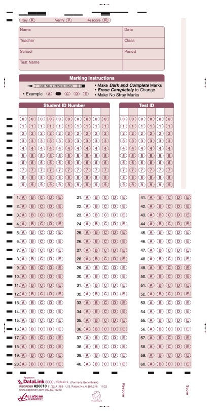 60Q DataLink 3000 and sidekick answer sheet (20010)