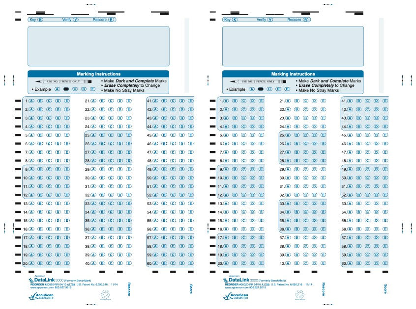 60Q DataLink 3000 answer sheet (20020)