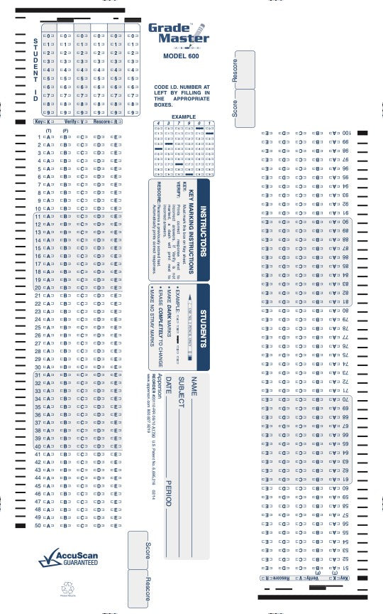 200Q DataLink 600 answer sheet (20110)