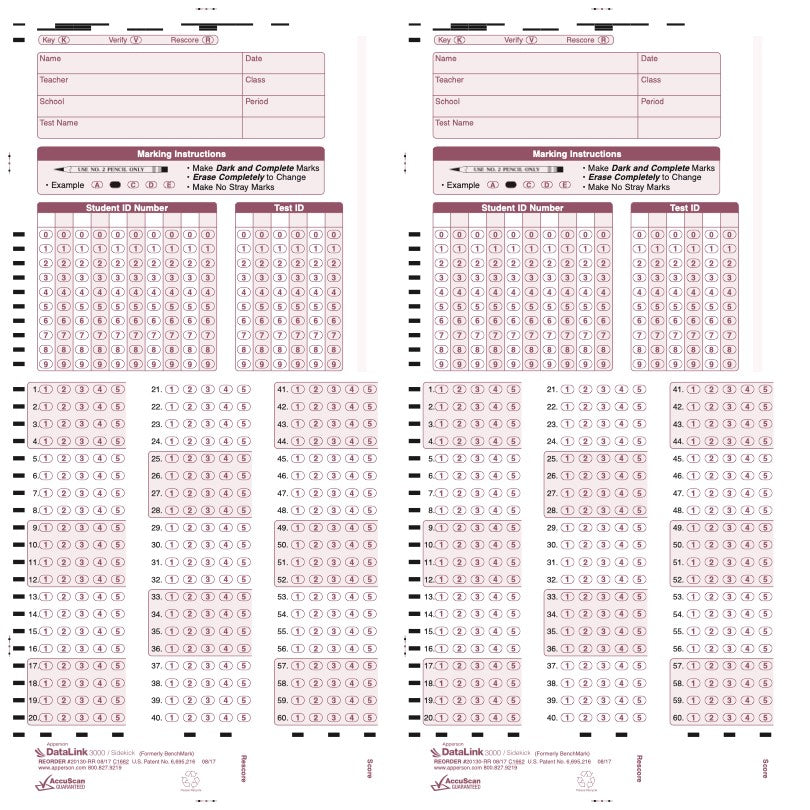 60Q DataLink 3000 answer sheet new york state practice answer sheet (20130)