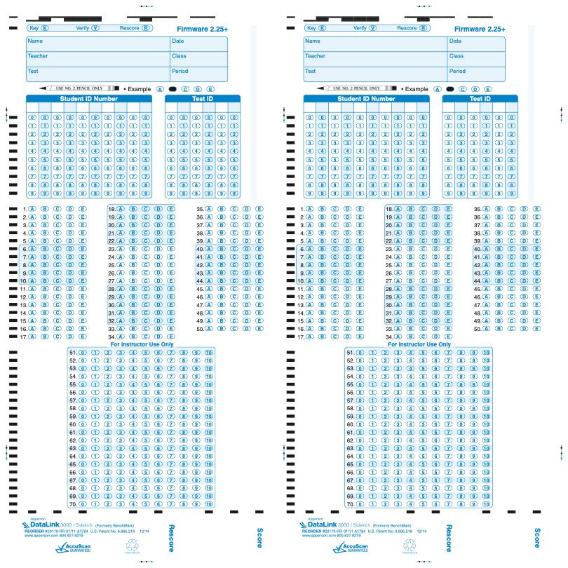 70Q DataLink 3000 and sidekick answer sheet (20170)