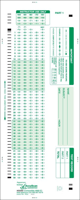 Apperson's Scantron 100Q compatible form 882-e (20260)