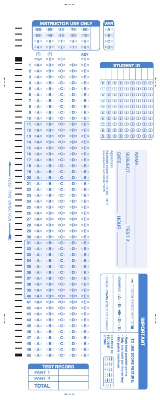 Apperson's Scantron score 100Q compatible form sc882-e (20280)