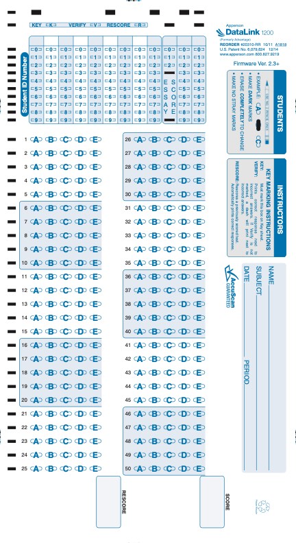 50Q DataLink 1200 test answer sheet (20310)