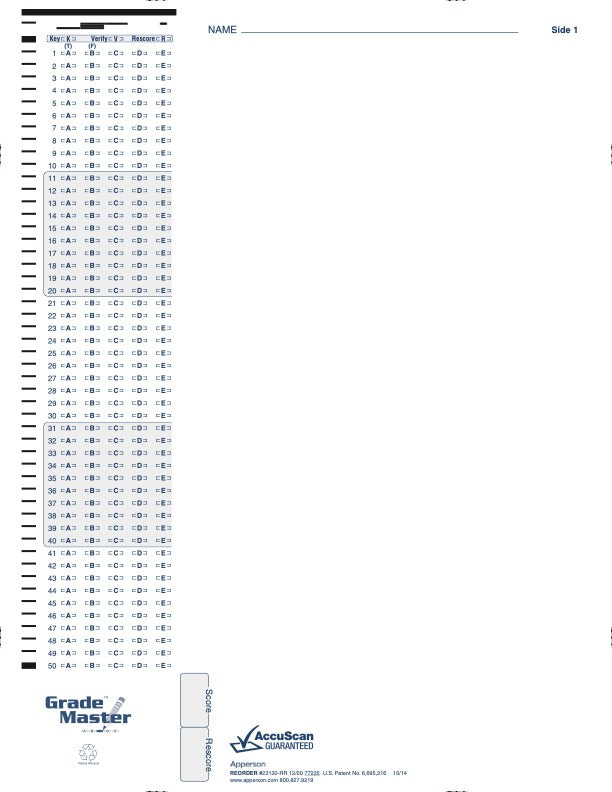 100Q DataLink 600 answer sheet (23130)