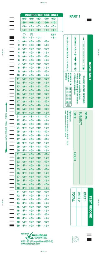 Apperson's Scantron 100Q compatible form 850-e (23180)