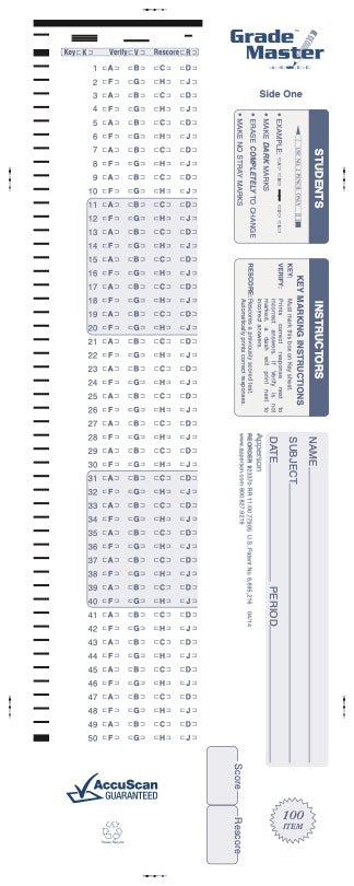 100Q DataLink 600 answer sheet (23370)