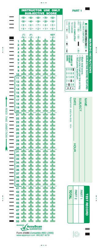 Apperson's Scantron 100Q compatible form 882-e-lovas (23380)