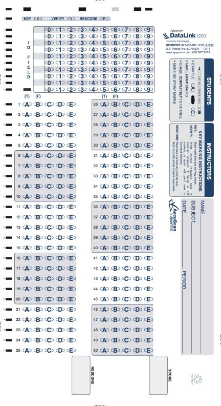 50Q DataLink 1200 test answer sheet (23450)