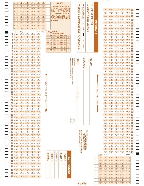 Apperson's Scantron 200Q compatible form 2054 (23460)