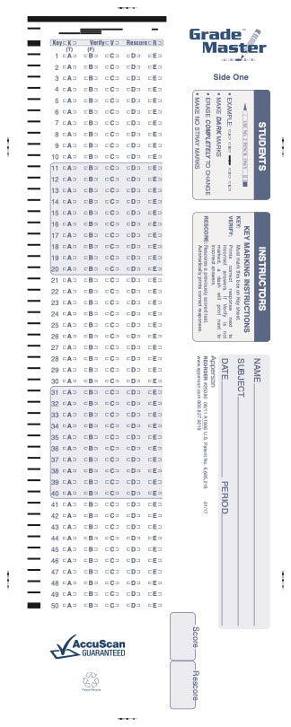 50Q DataLink 600 answer sheet (25090)