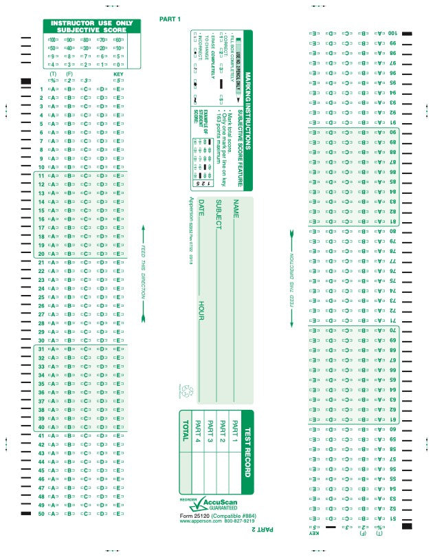 Apperson's Scantron 200Q compatible form 884-e (25120)