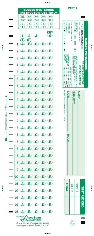 Apperson's Scantron 50Q compatible form 889-e (25130)