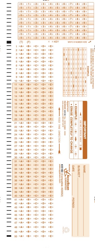 Apperson's Scantron 100Q compatible form 20052 (25180)