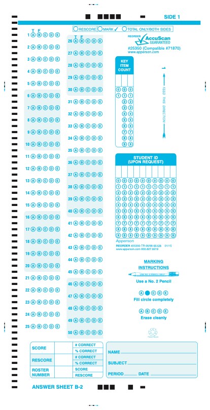 Apperson's NCS compatible form answer sheet b-2 (25350)