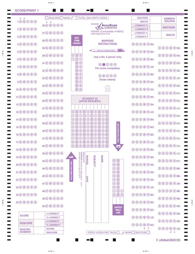 Apperson's NCS compatible form answer sheet e (25490)