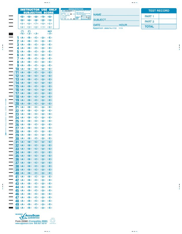 Apperson's Scantron 100Q compatible form 888-e (25560)