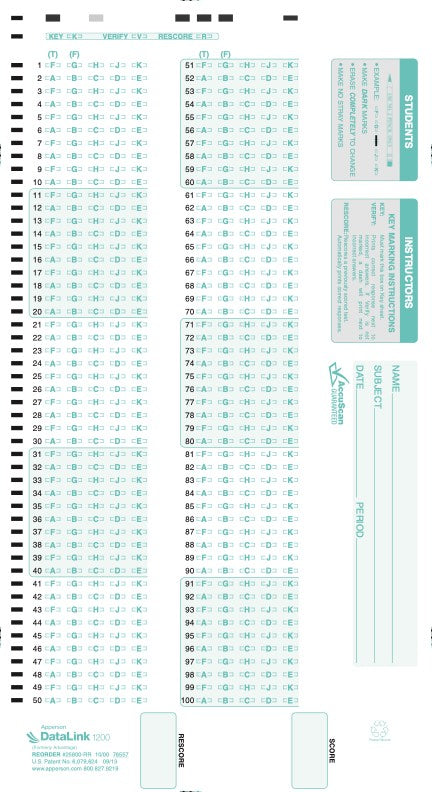 100Q DataLink 1200 test answer sheet (25800)