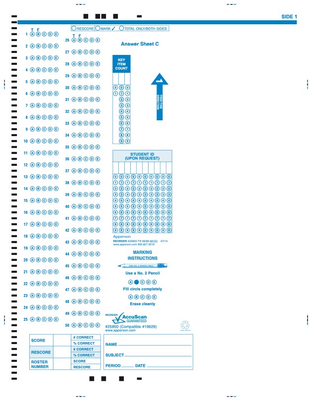 Apperson's NCS compatible form answer sheet c (25850)