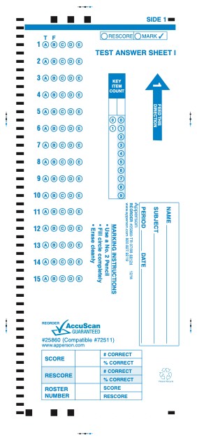 Apperson's NCS compatible form answer sheet i (25860)