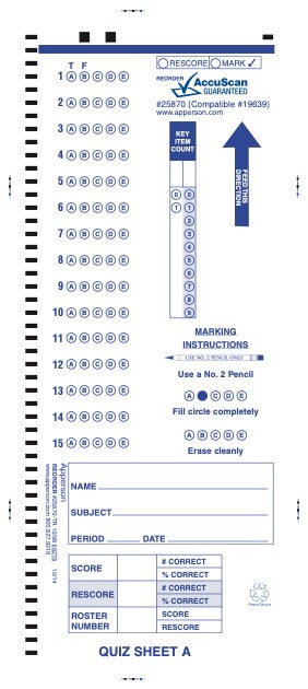 Apperson's NCS compatible form quiz sheet a (25870)