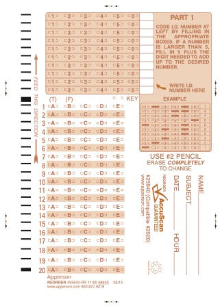 Apperson's Scantron 20Q compatible form 2020 (25940)