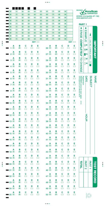 Scantron Compatible Test Answer Forms – Apperson
