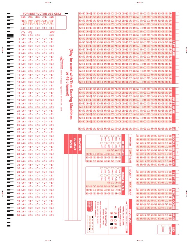 Apperson's Scantron 100Q compatible form x-101889 (26070)