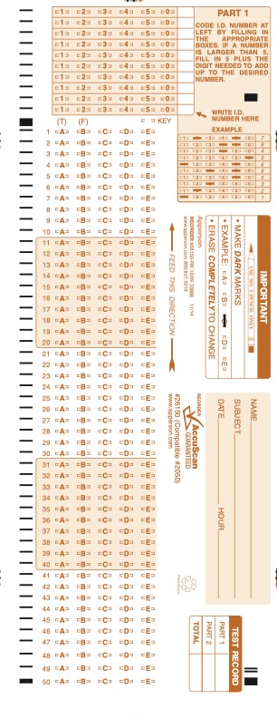 Apperson's Scantron 100Q compatible form 2052 (26150)