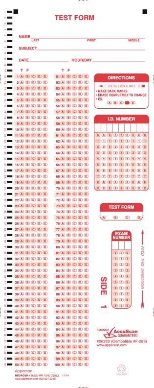 Apperson's parscore/parsurvey 200Q compatible form f-289 (26320)