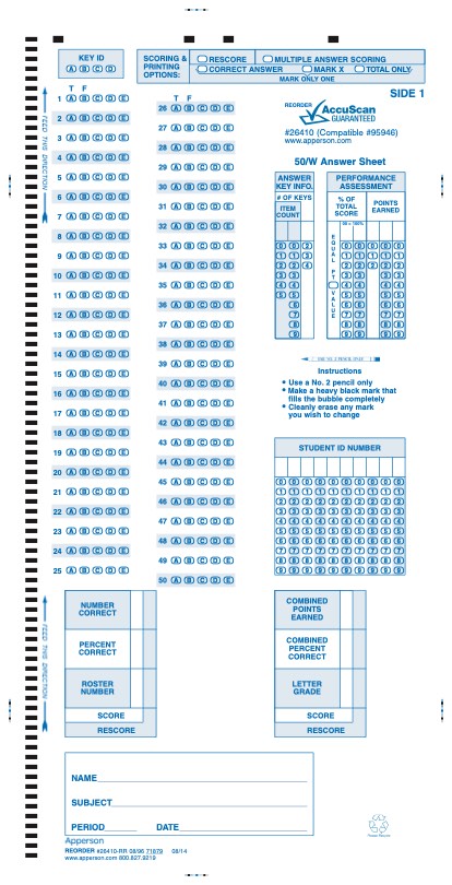 NCS Answer Sheet 50/50W Compatible Form (26410)