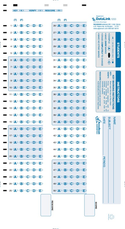 50Q DataLink 1200 test answer sheet (26540)