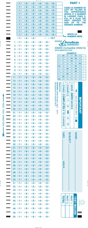 Apperson's Scantron 100Q compatible form 2052-n (26650)