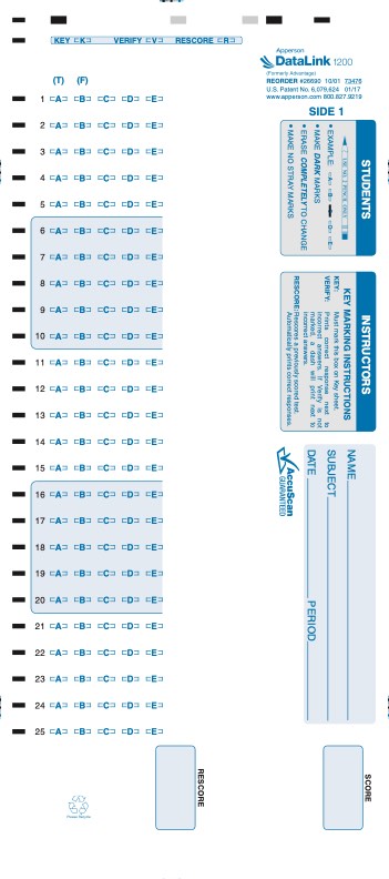 25Q DataLink 1200 test answer sheet (26690)