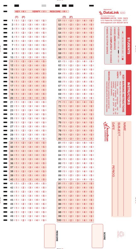 100Q DataLink 1200 test answer sheet (26730)