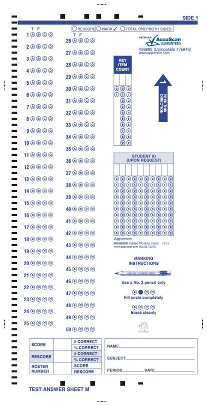 Apperson's NCS compatible form answer sheet m (26890)