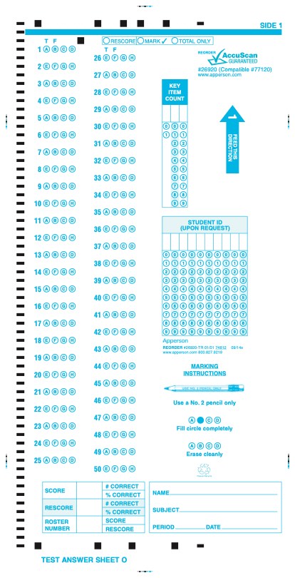 Apperson's NCS compatible form answer sheet o (26920)