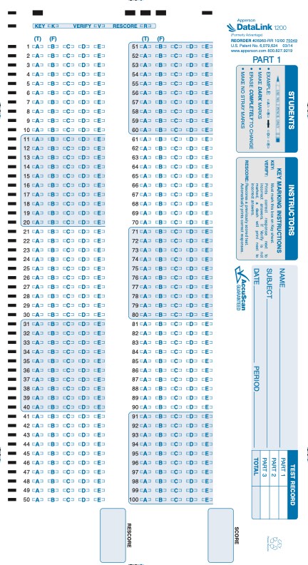 100Q DataLink 1200 test answer sheet (26960)