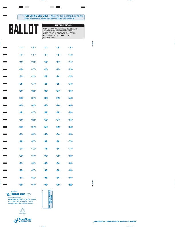 Datalink 1200 ballot sheet 27360 apperson