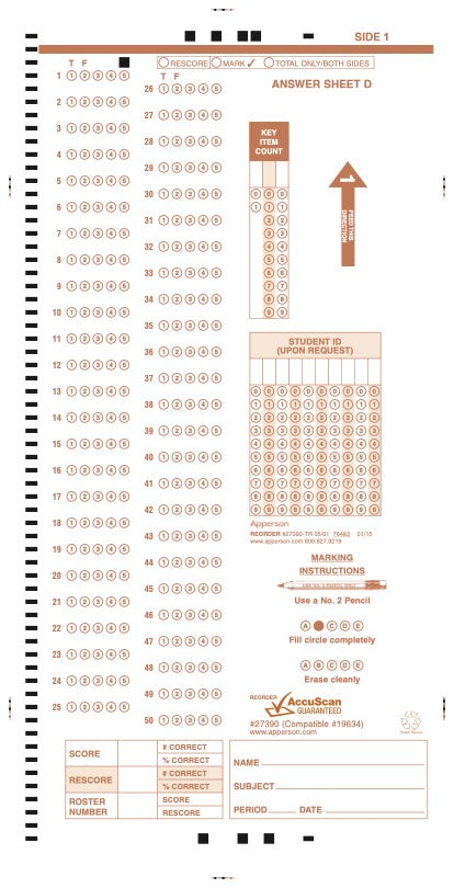 Apperson's NCS compatible form answer sheet d (27390)