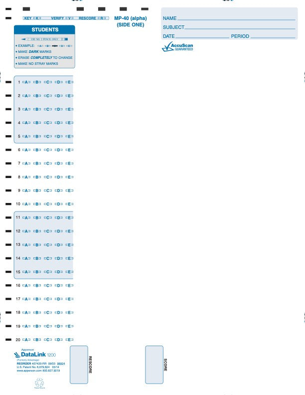 40Q DataLink 1200 test answer sheet (27420) Apperson