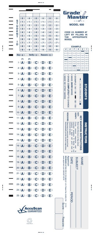 50Q DataLink 600 answer sheet (27660)