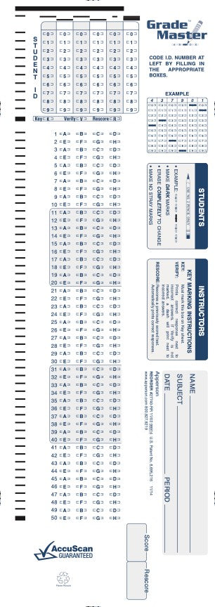 100Q DataLink 600 answer sheet (27740)