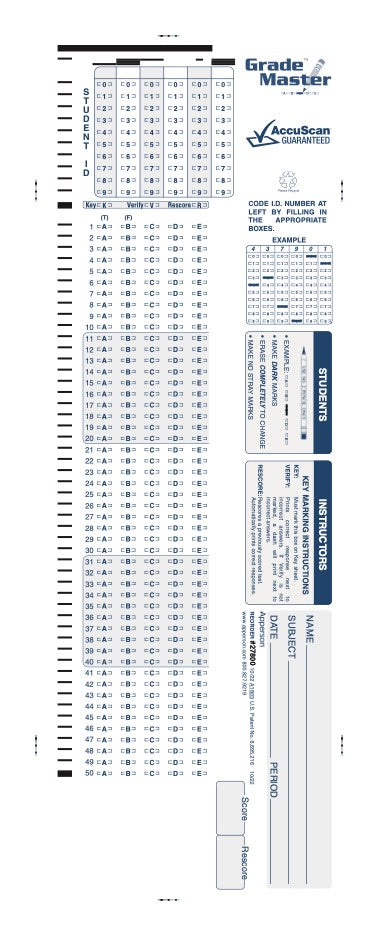 100Q DataLink 600 answer sheet (27800)